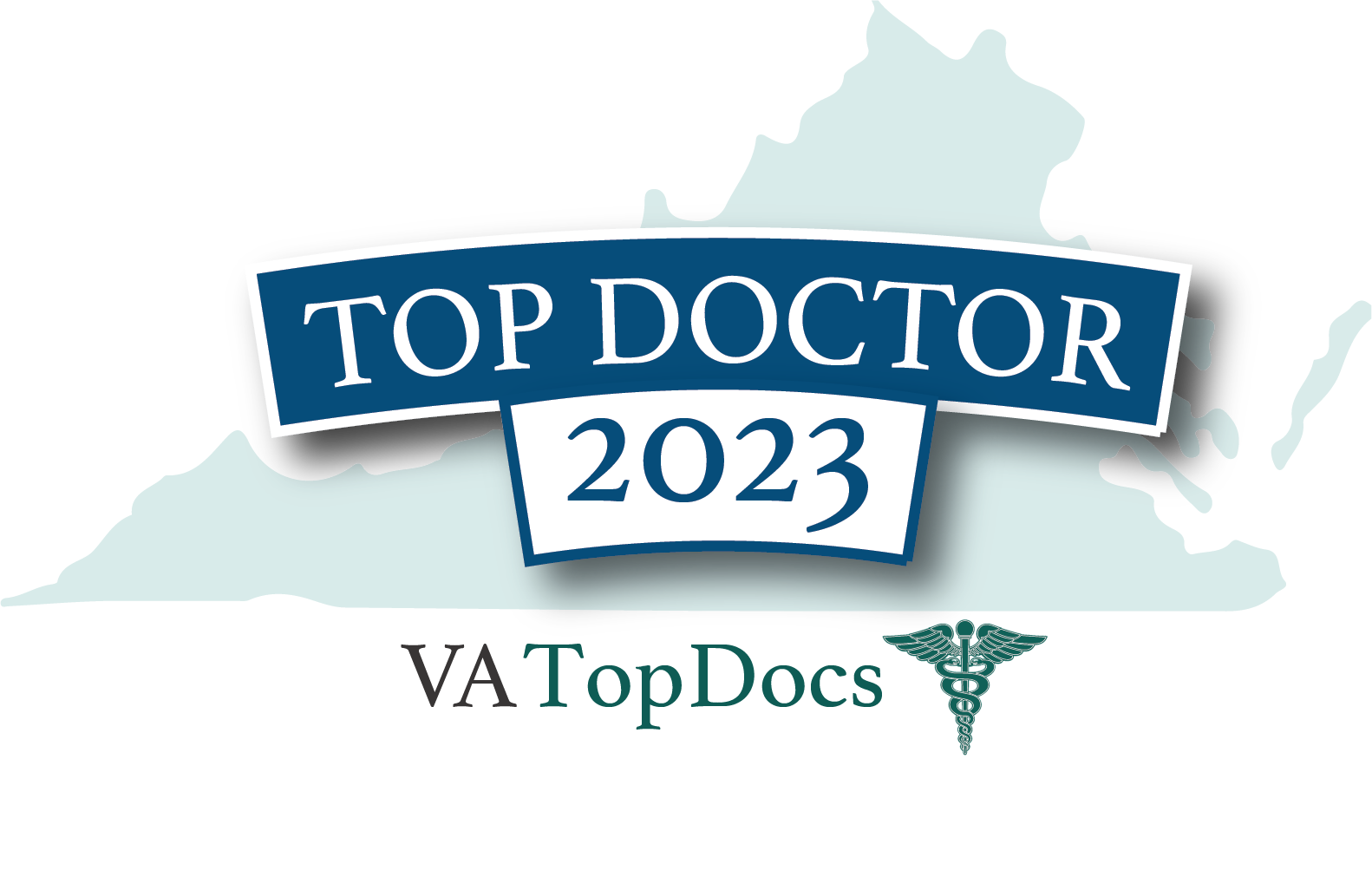 Top Doctor 2023 Text Over Virginia State Outline with VA Top Docs Logo